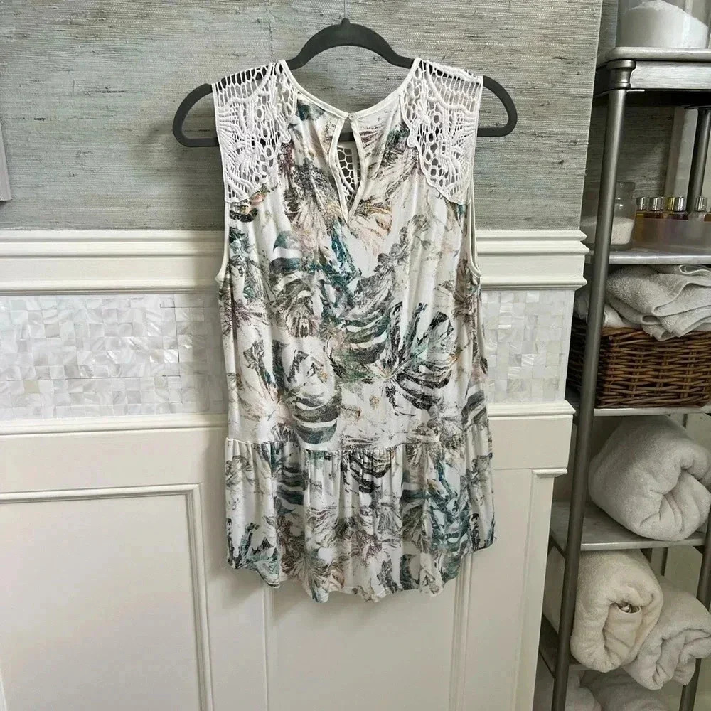 Anthropologie meadow rue lia lace botanical leaf peplum  top medium sleeveless - Picture 10 of 14